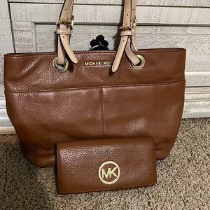 Michael Kors brown leather purse and wallet